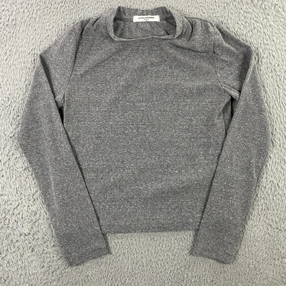 Perfect White Tee Womens Top size Small Ribbed Knit Sweater Gray Cotton Stretch